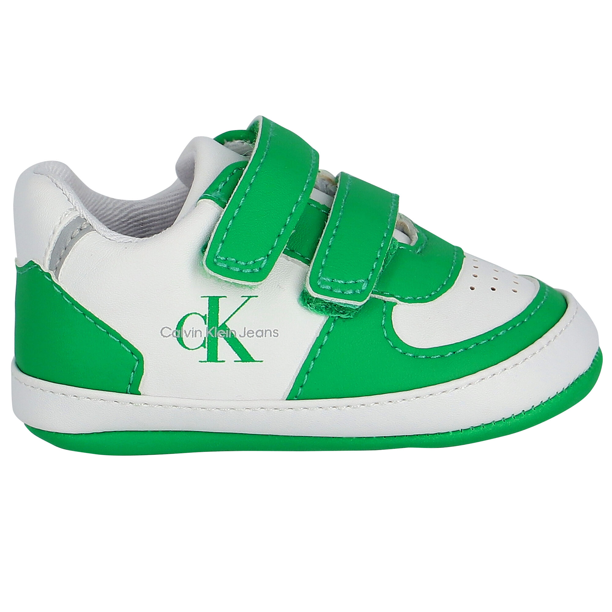 Calvin Klein Baby Boys White Green Logo Pre Walker Shoes
