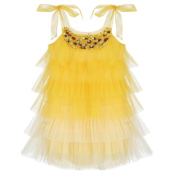 Girls Yellow Logo Tulle Dress 