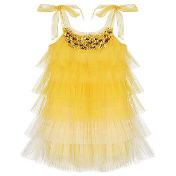 Girls Yellow Logo Tulle Dress 