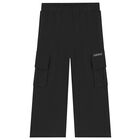 Girls Black Logo Trousers, 1, hi-res