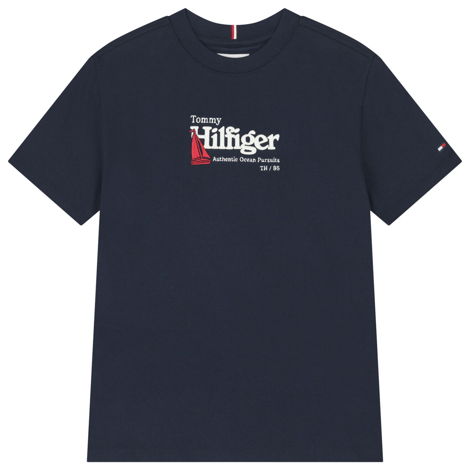 Boys Navy Blue Embroidered Logo T-Shirt, 1, hi-res