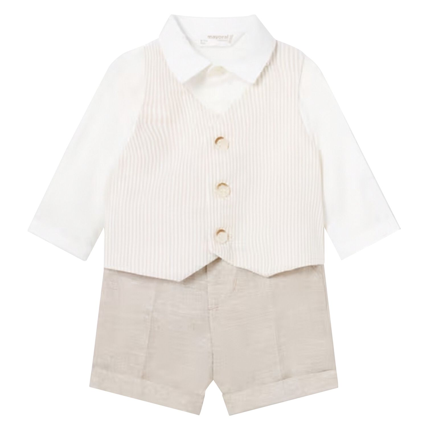 Baby Boys White & Beige Shorts Set, 3, hi-res image number null