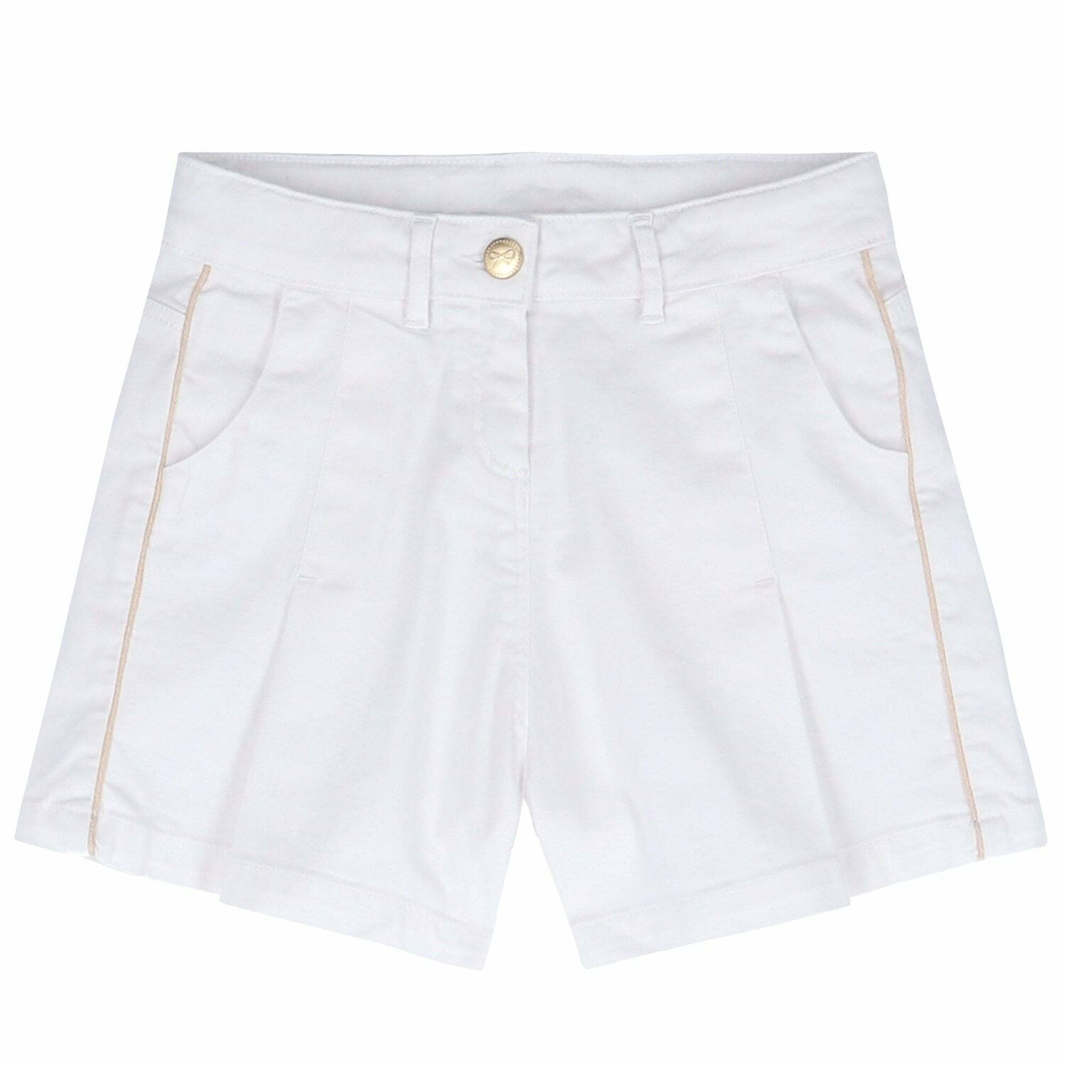 Girls White Cotton Shorts, 1, hi-res