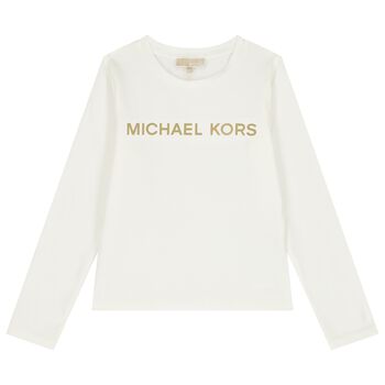 جاكيت باللون الأبيض بأكمام طويلة بشعار للبنات