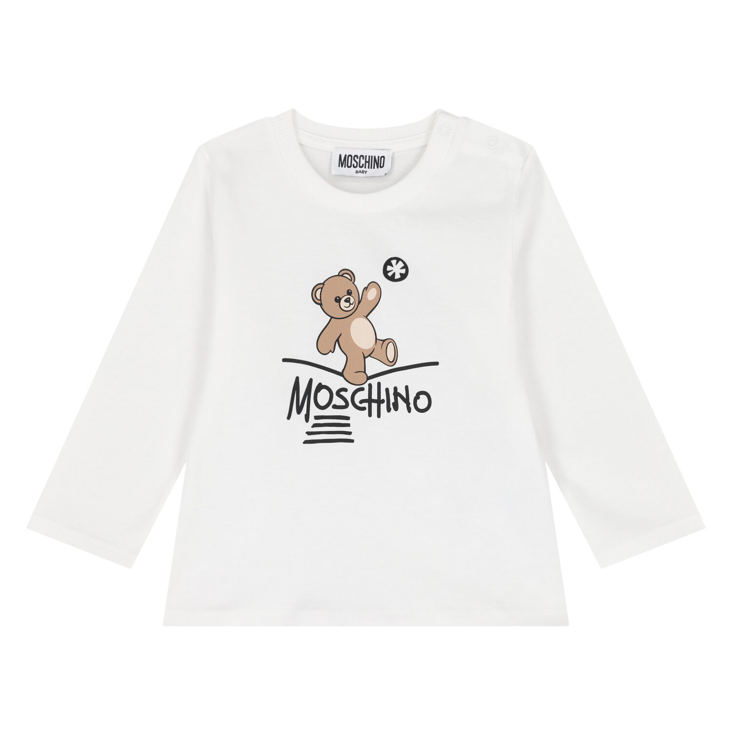 Younger White Teddy Bear Logo Long Sleeve Top, 1, hi-res