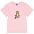 Girls Pink Teddy Bear Logo T-Shirt, 3, hi-res