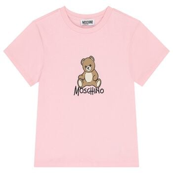 Girls Pink Teddy Bear Logo T-Shirt