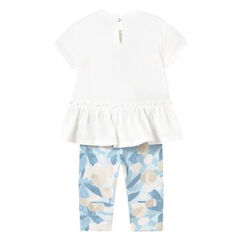 Younger Girls Ivory & Blue Leggings Set