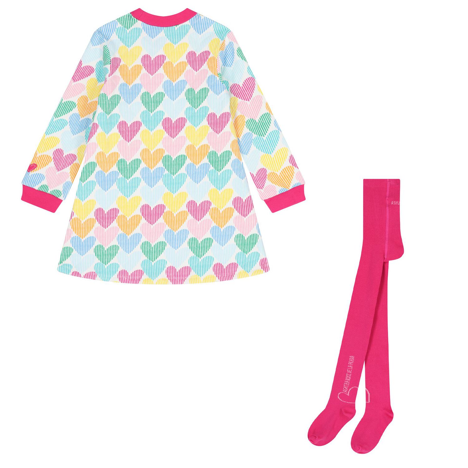 Girls Multi-Coloured Heart Dress Set, 1, hi-res