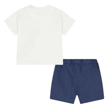 Younger Boys White & Blue Shorts Set