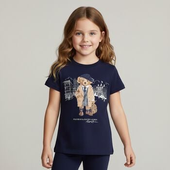 Girls Navy Blue Polo Bear T-Shirt