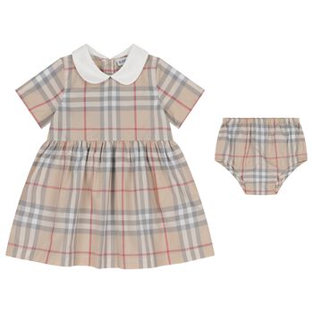Baby Girls Beige Check Dress Set