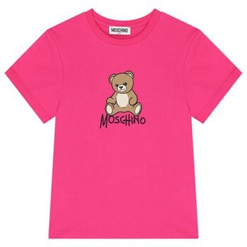 Girls Pink Teddy Bear Logo T-Shirt