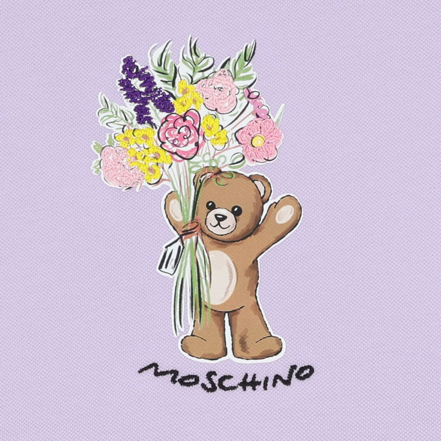 Girls Purple Teddy Bear & Flowers Dress, 3, hi-res