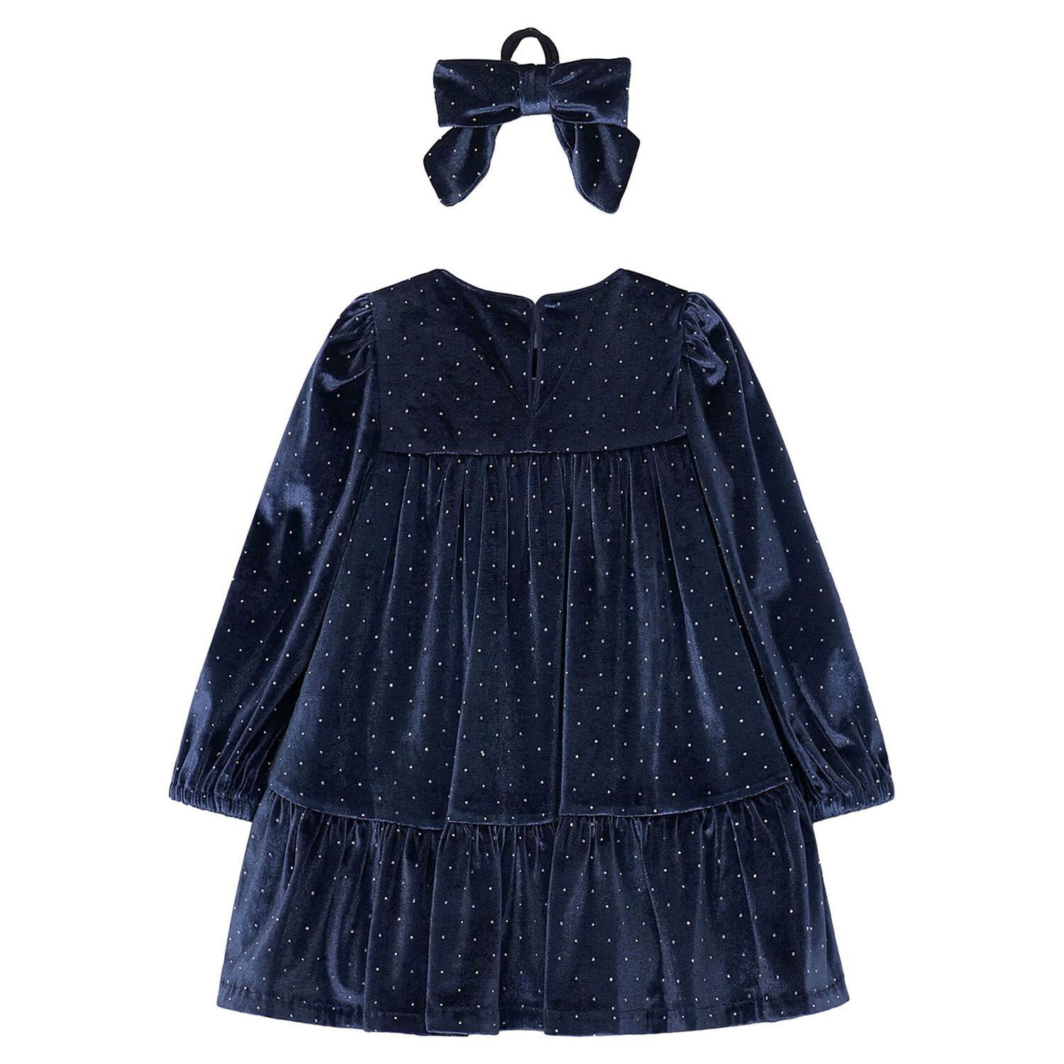 Girls Navy Blue Sparkle Velvet Dress Set, 3, hi-res