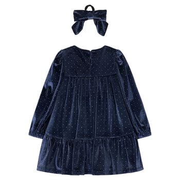 Girls Navy Blue Sparkle Velvet Dress Set