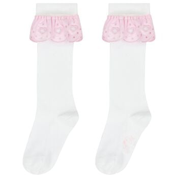 Girls White & Pink Broderie Anglaise Socks