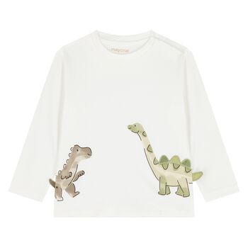 Younger Boys Ivory Dinosaur Long Sleeve Top