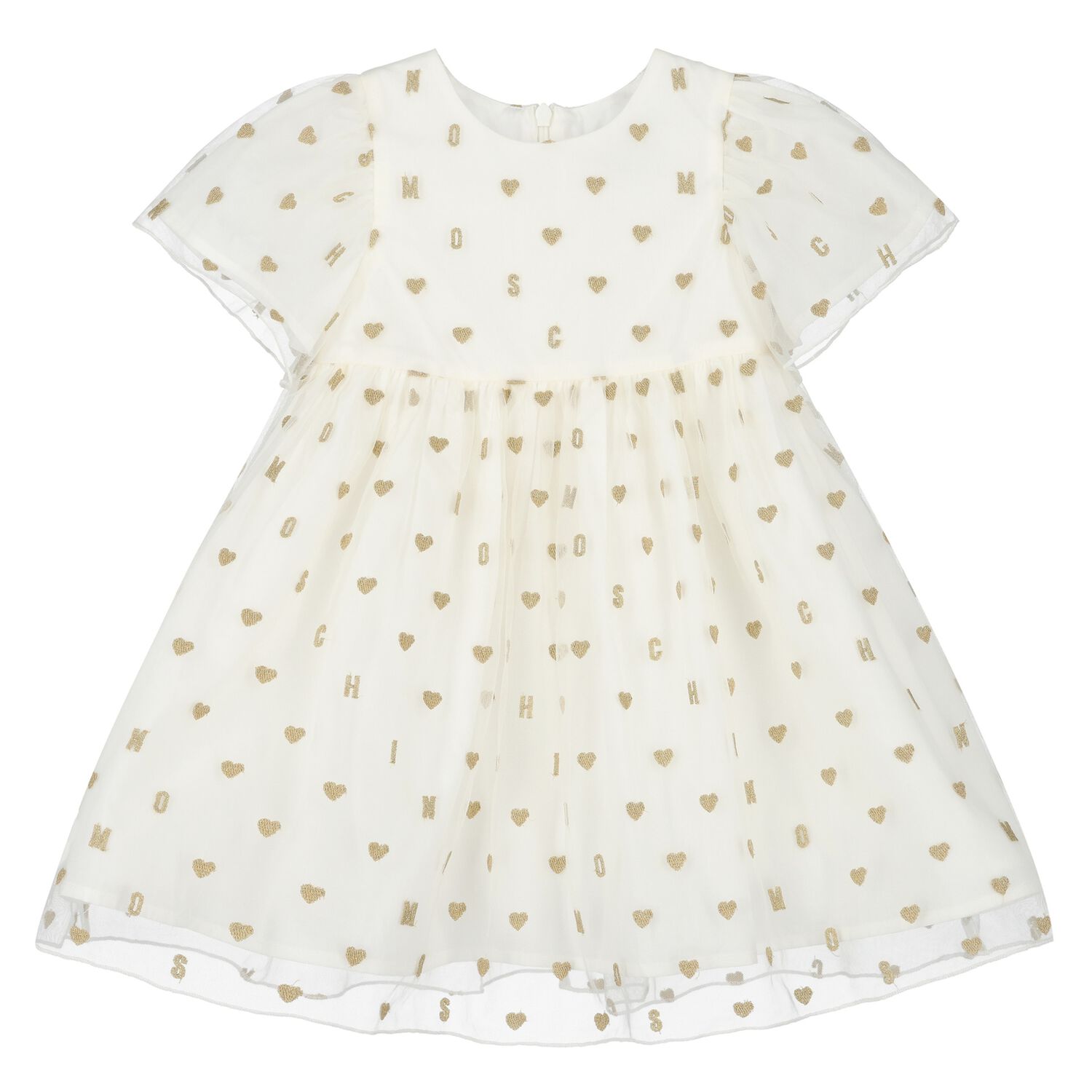 Younger Girls Ivory Logo & Hearts Tulle Dress, 1, hi-res image number null