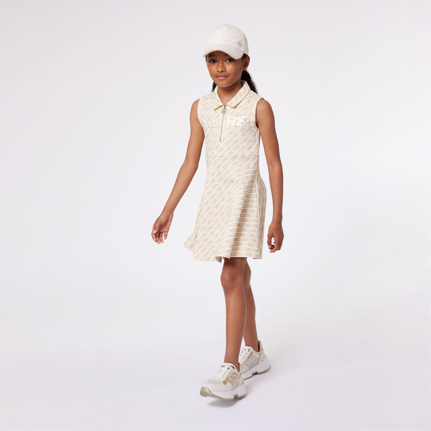 Girls Ivory & Beige Logo Dress, 1, hi-res image number null