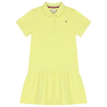 فستان بنات بولو بالشعار باللون الأصفر