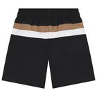 Boys Black, Beige & White Logo Swim Shorts, 1, hi-res