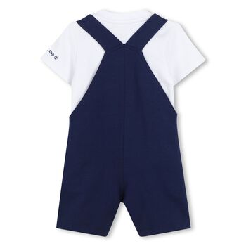 Baby Boys White & Navy Blue Dungaree Set