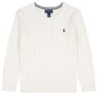 Boys Ivory Logo Cable Knit Jumper, 1, hi-res