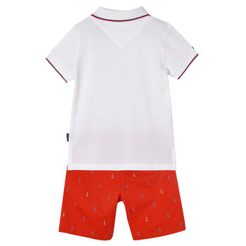 Boys White & Red Shorts Set