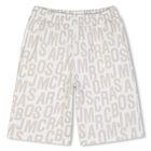 Boys White & Beige Logo Shorts, 1, hi-res