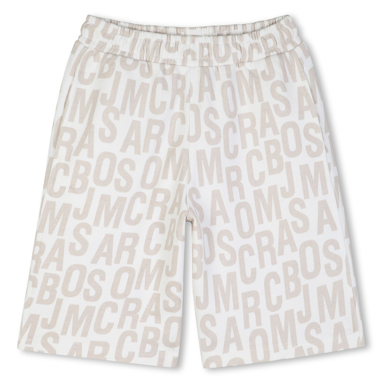 Boys White & Beige Logo Shorts, 1, hi-res