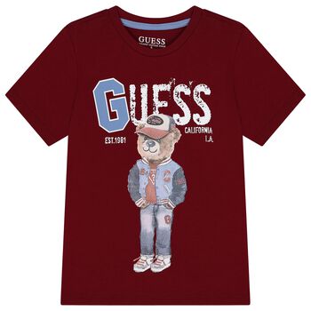 Boys Red Teddy Bear Logo T-Shirt