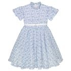 Girls Blue Floral Belted Dress, 2, hi-res