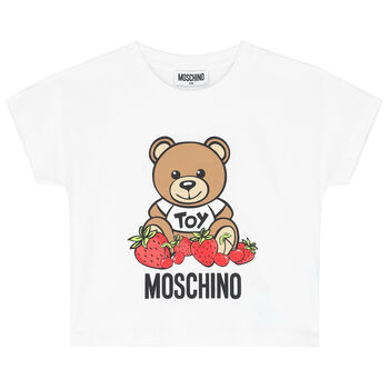 Girls White Teddy Logo T-Shirt