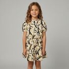 Girls Beige & Black Puffed Sleeve Top, 1, hi-res