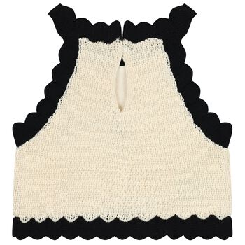 Girls Beige & Black Flower Knitted Top