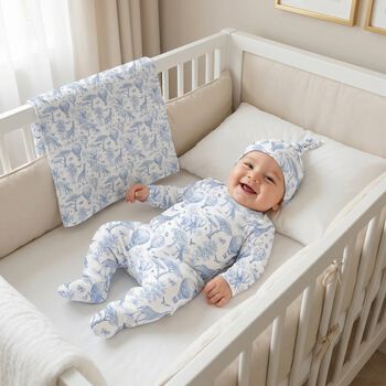 Baby Boys White & Blue Africa Babygrow