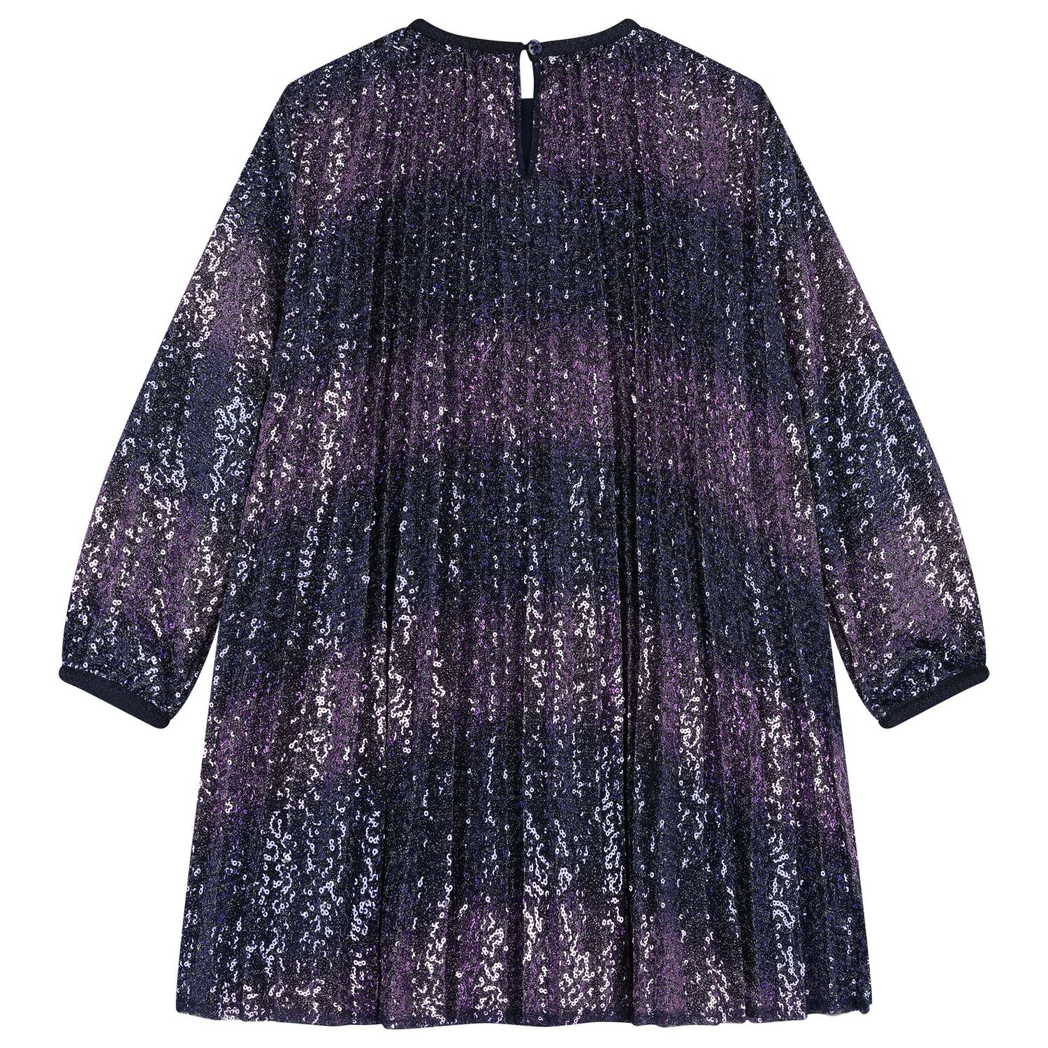Girls Navy Blue Embellished Pleated Dress, 1, hi-res