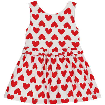 Girls White & Red Hearts Dress