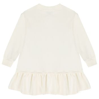 Girls Ivory Zig Zag Bow Dress