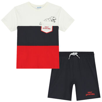 Boys Ivory, Grey & Red Shorts Set