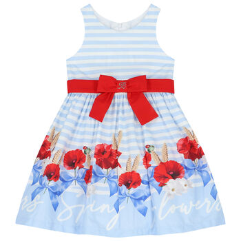 Girls Blue & White Striped Dress