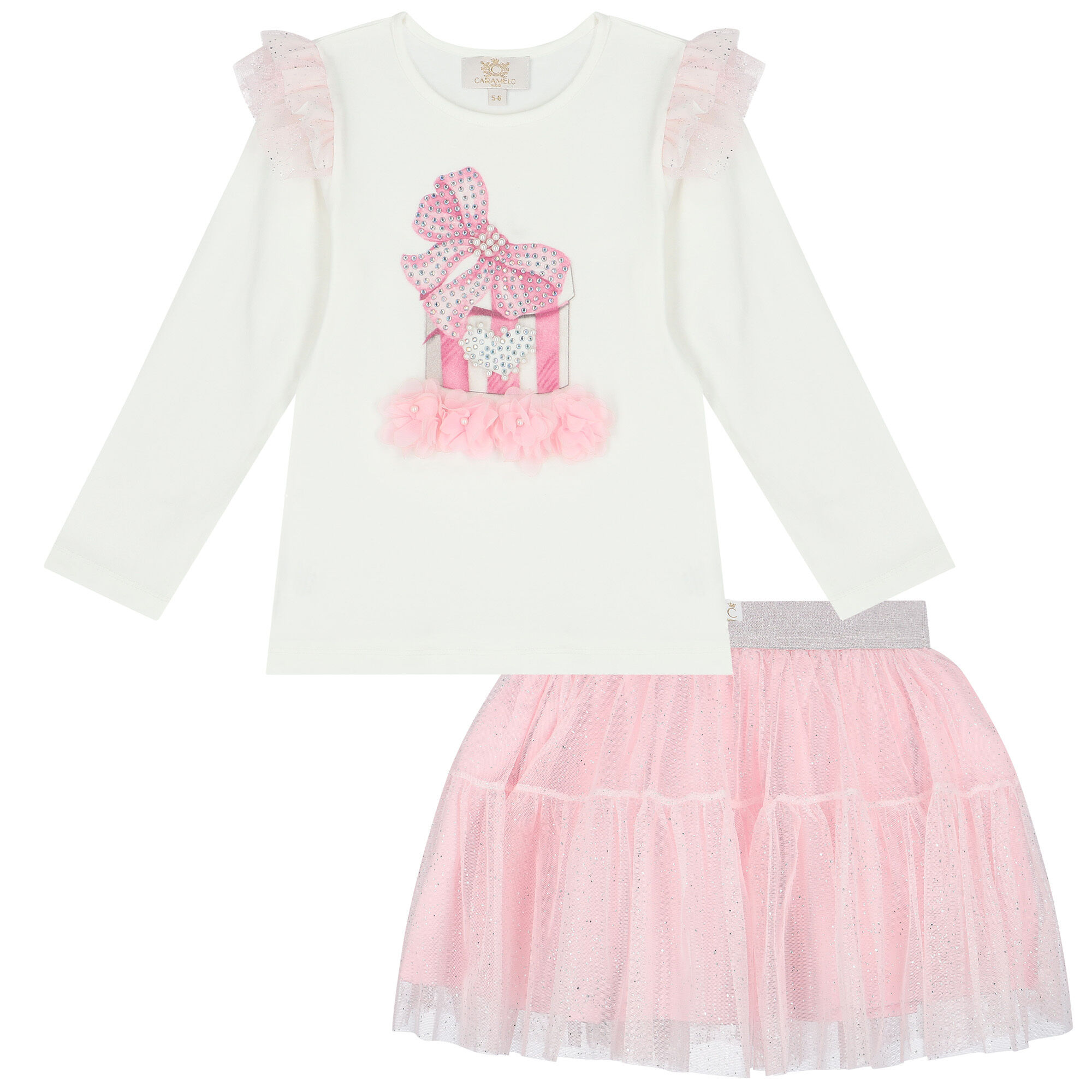 Monnalisa tulle-overlay skirt set - White