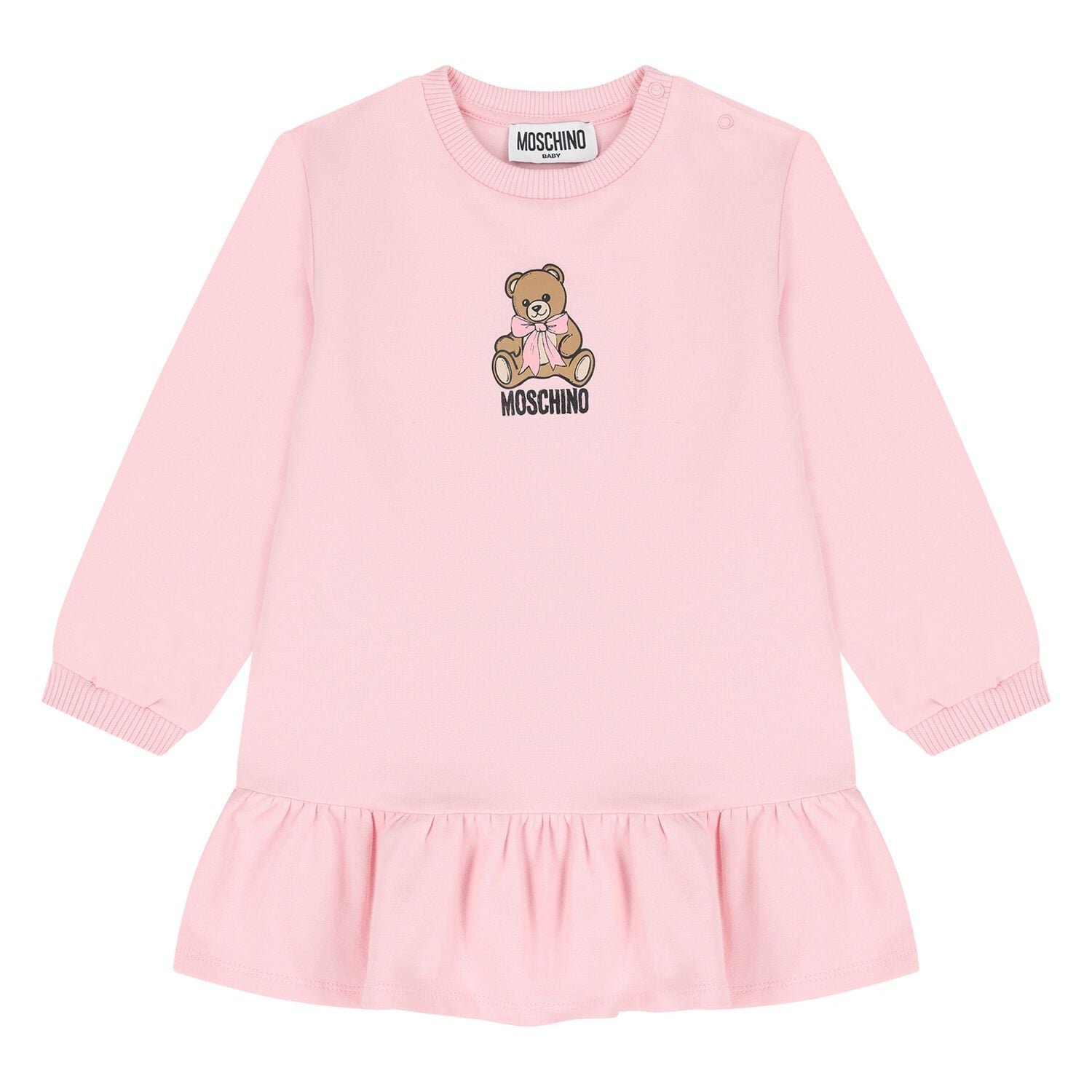 Younger Girls Pink Teddy Bear Logo Dress , 3, hi-res