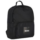 Boys Black Canvas Backpack, 1, hi-res