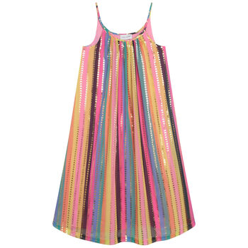 Girls Gold & Pink Logo Striped Dress