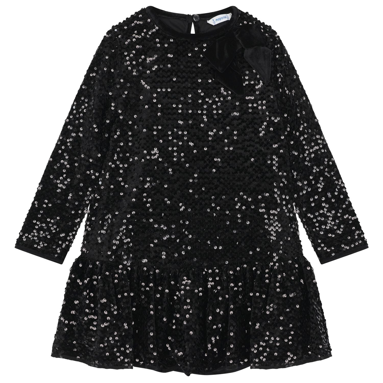 Girls Black Embellished Sequin Dress, 3, hi-res