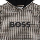 Boys Black, Beige & White Checked Logo Hooded Top, 1, hi-res