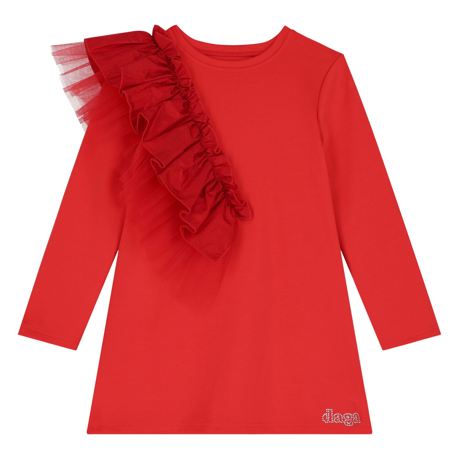 Girls Red Logo Ruffled Dress, 1, hi-res image number null