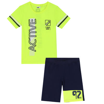 Boys Green & Navy Shorts Set
